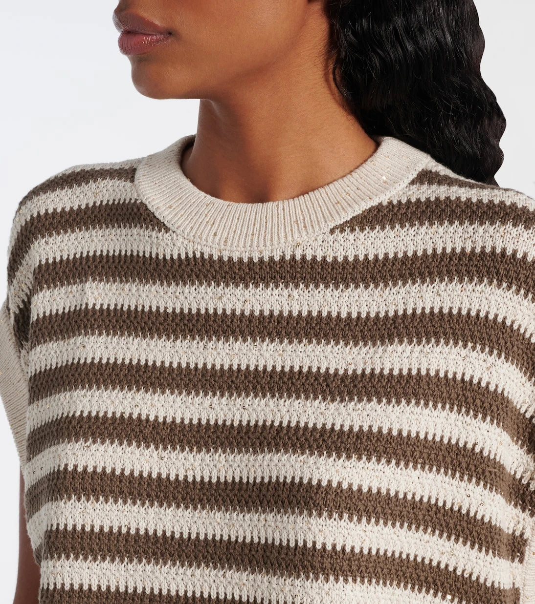 Brunello Cucinelli - Sequined striped cotton-blend sweater vest