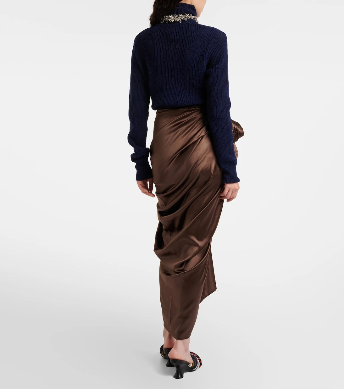 Dries Van Noten - Draped silk-blend satin midi skirt