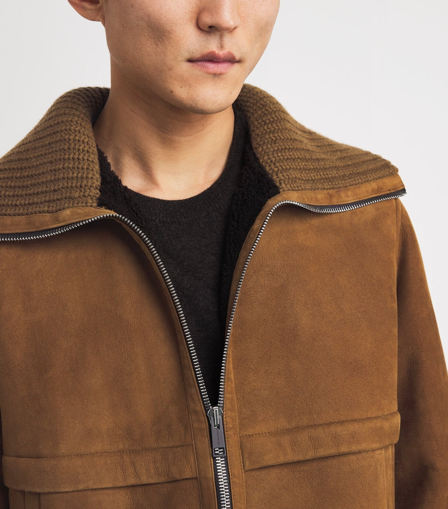 Yves Salomon Brown Suede Knit-Collar Jacket