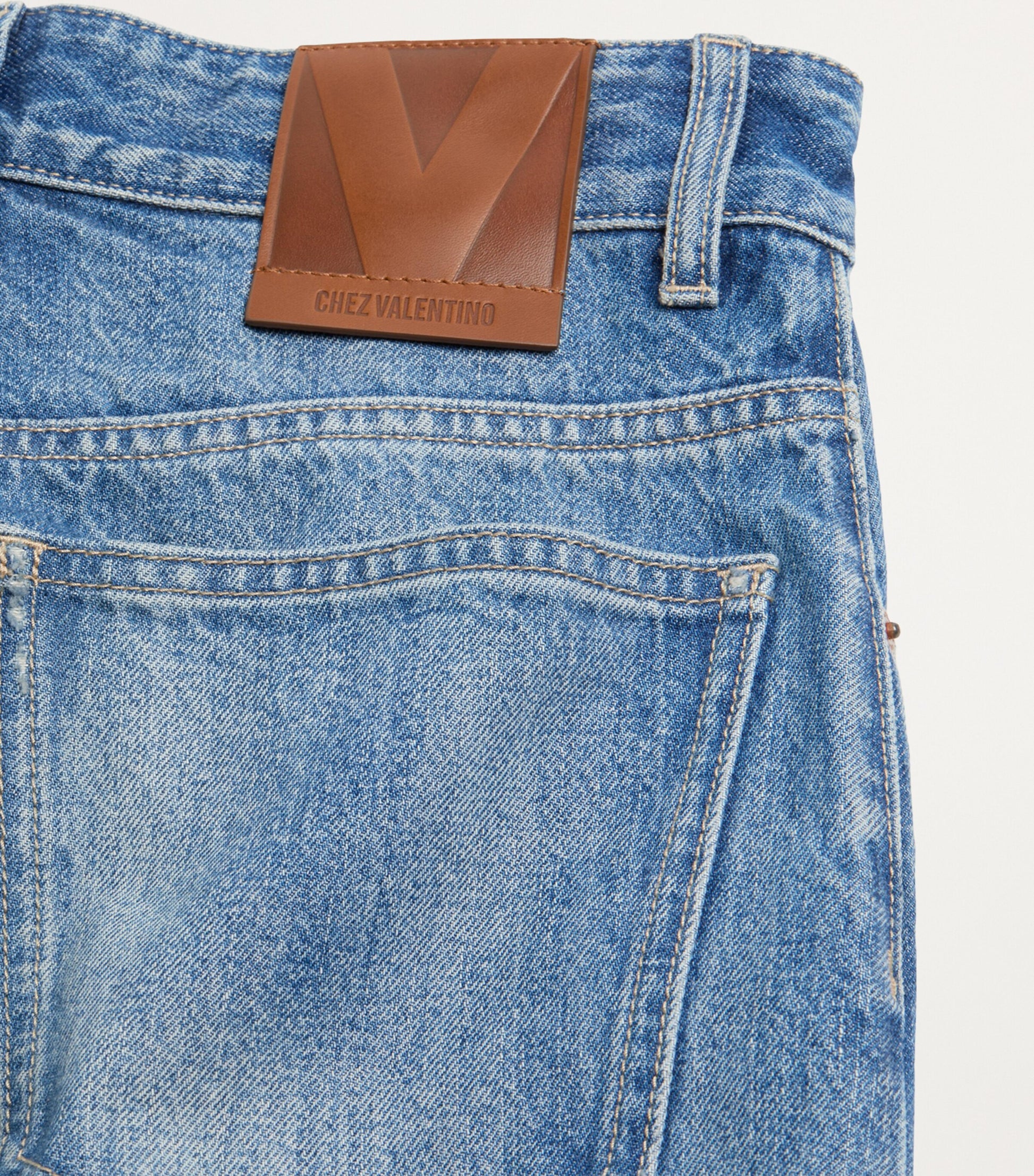 Valentino Blue Decorated-Trim Wide-Leg Jeans