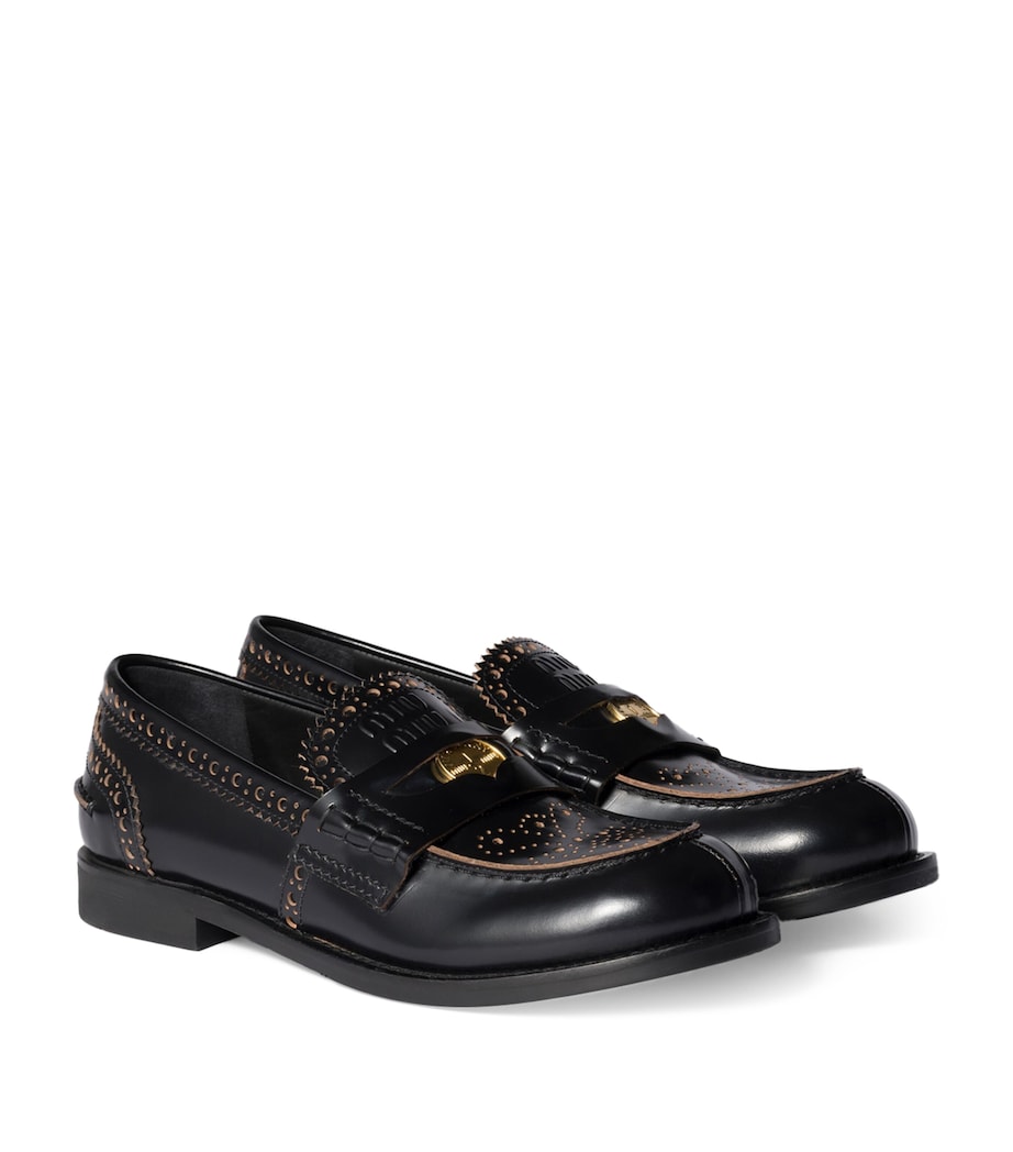 Black Embellished Leather Penny Loafers