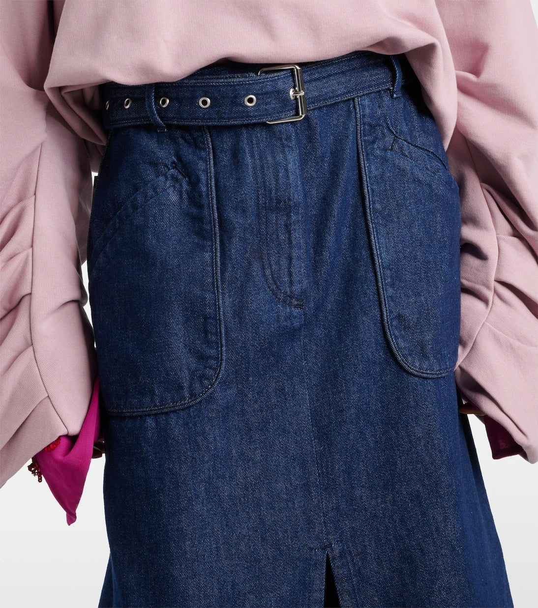 Dries Van Noten - Belted denim maxi skirt