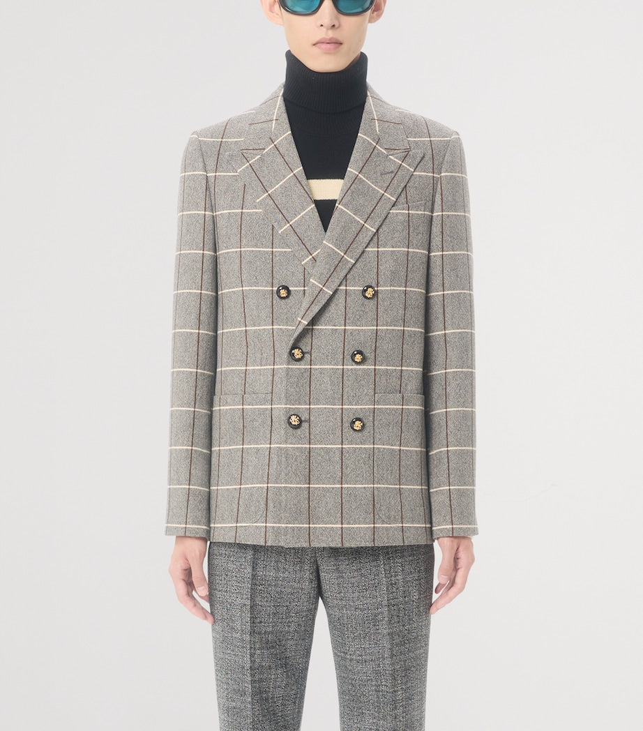Valentino Garavani Grey Virgin Wool Windowpane Check Double-Breasted Blazer