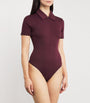 Good American Purple Scuba Collared Bodysuit