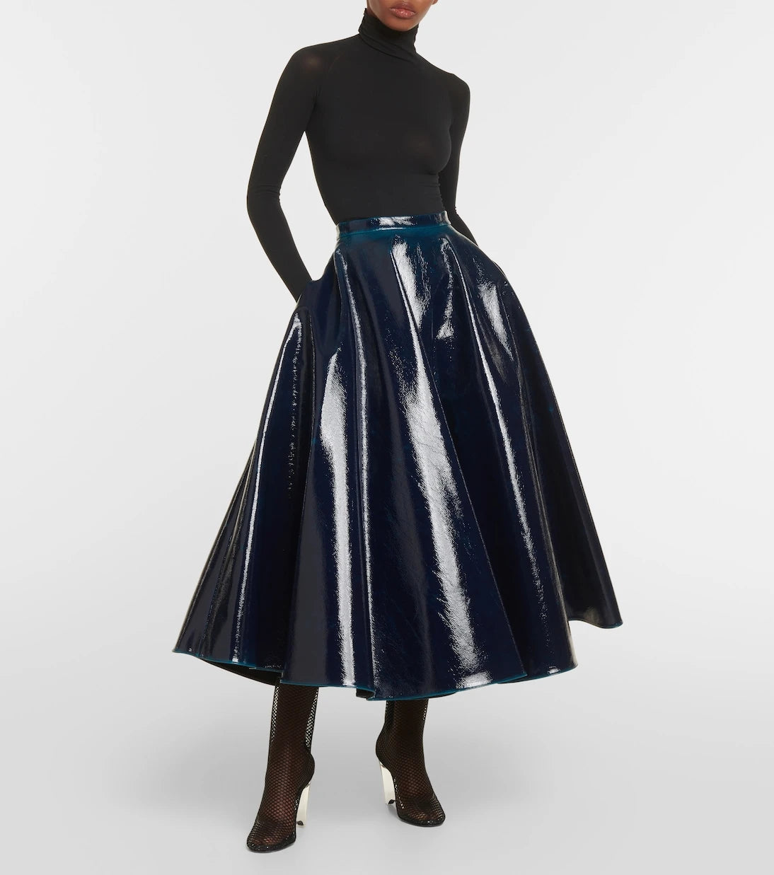 Alaïa - Coated wool-blend midi skirt