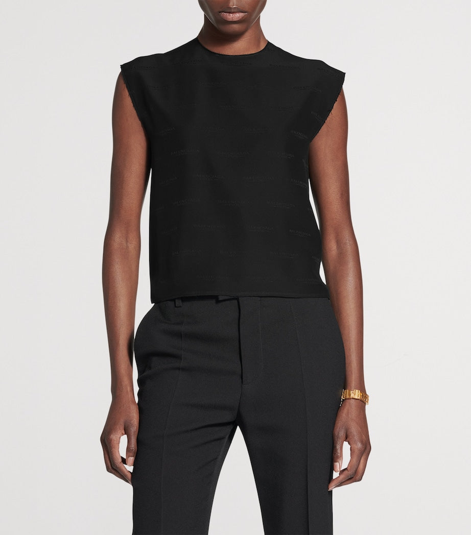Balenciaga Black Silk Jacquard License Top