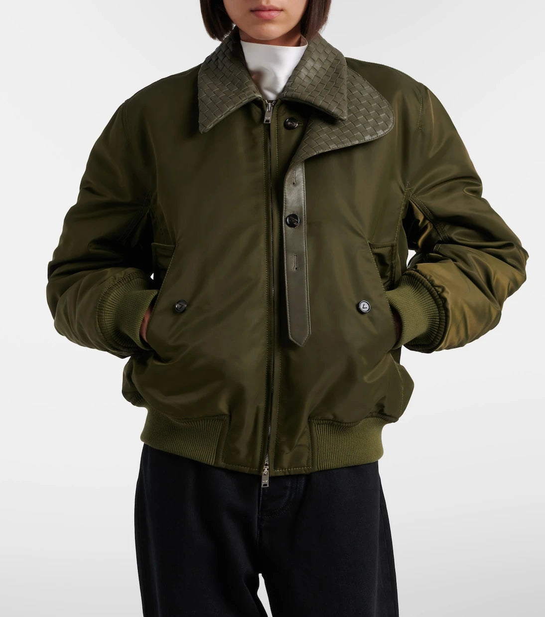 Bottega Veneta - Intrecciato leather-trimmed bomber jacket