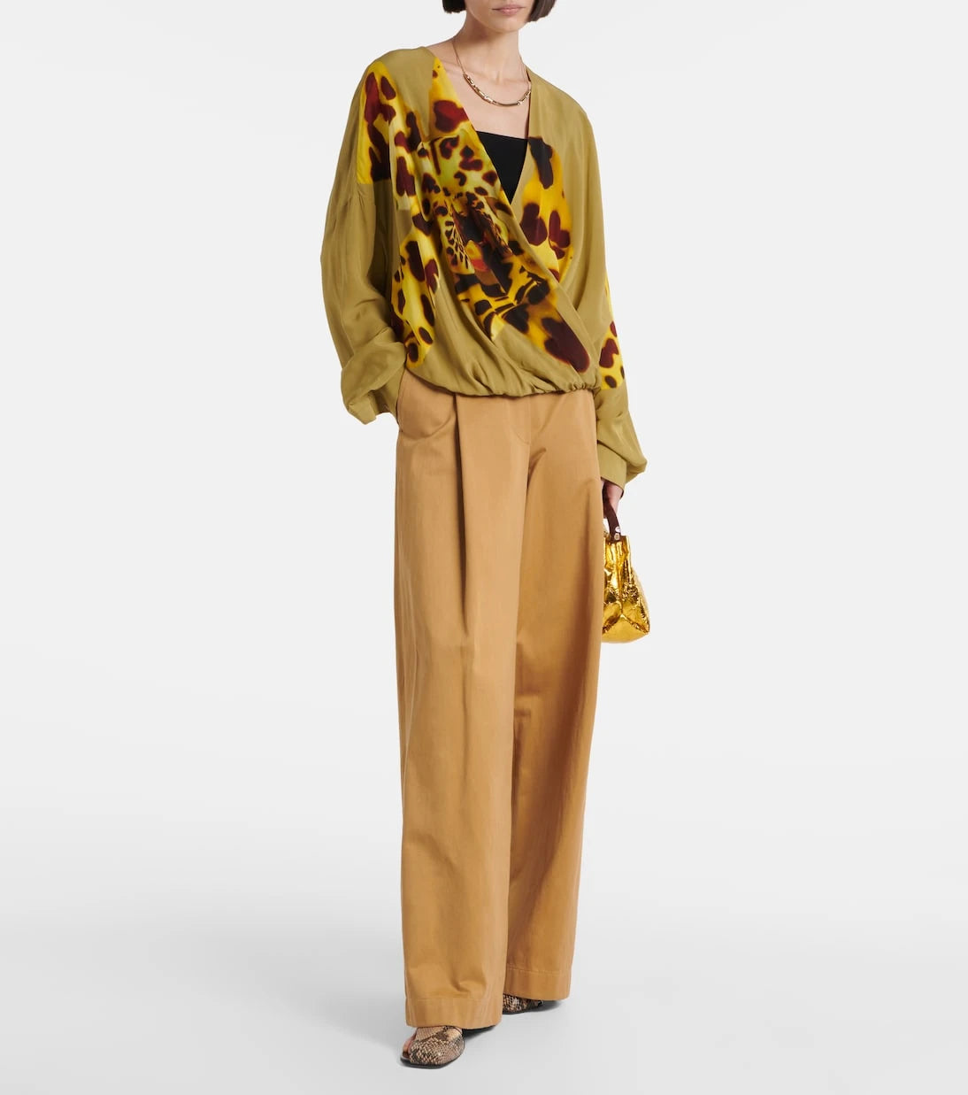 Dries Van Noten - Baskılı dökümlü saten bluz