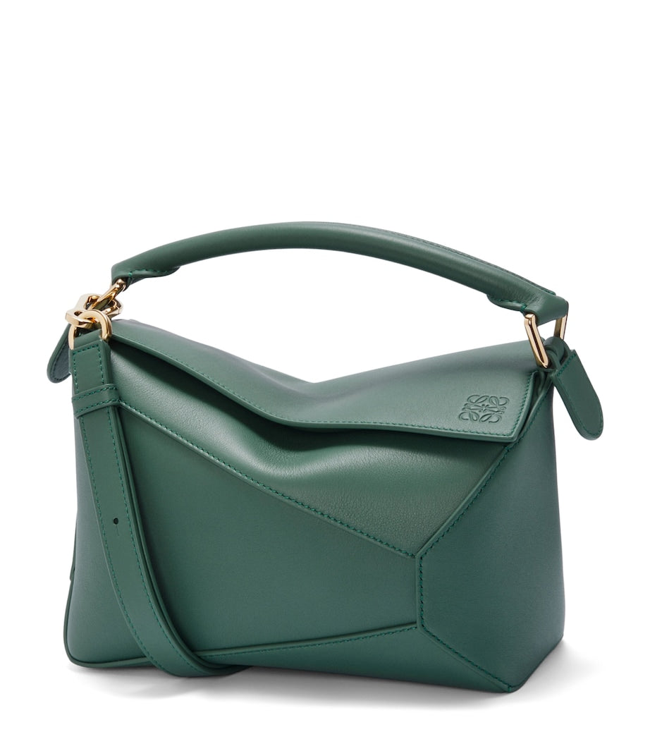 LOEWE Green Small Leather Puzzle Edge Top-Handle Bag