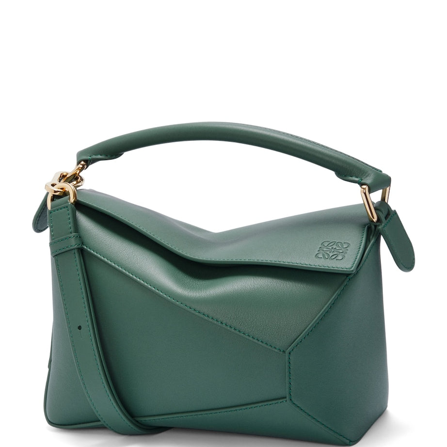 LOEWE Green Small Leather Puzzle Edge Top-Handle Bag