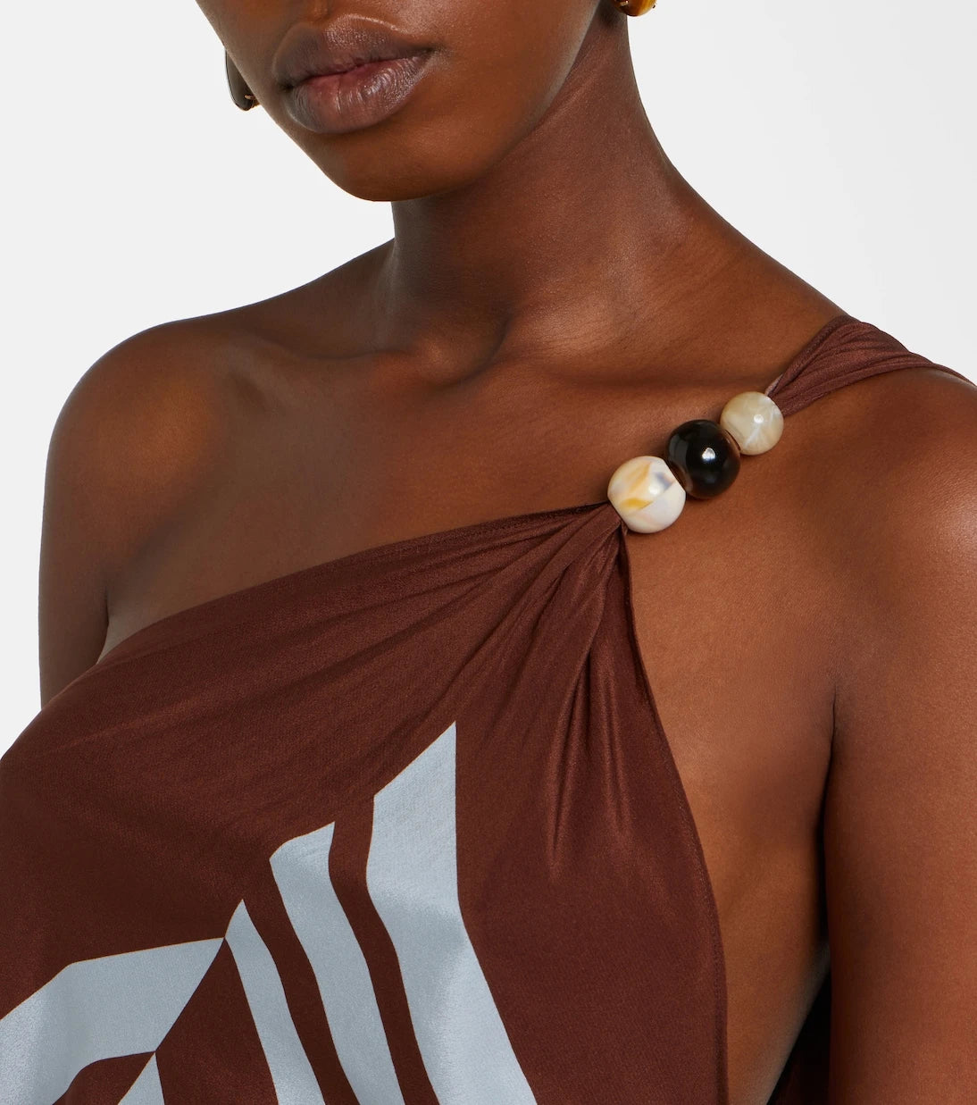 SIR - Beaded one-shoulder printed silk top