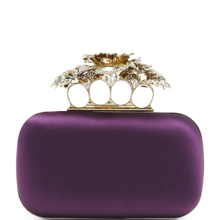 McQueen Purple Silk Carnation Knuckle Clutch Bag
