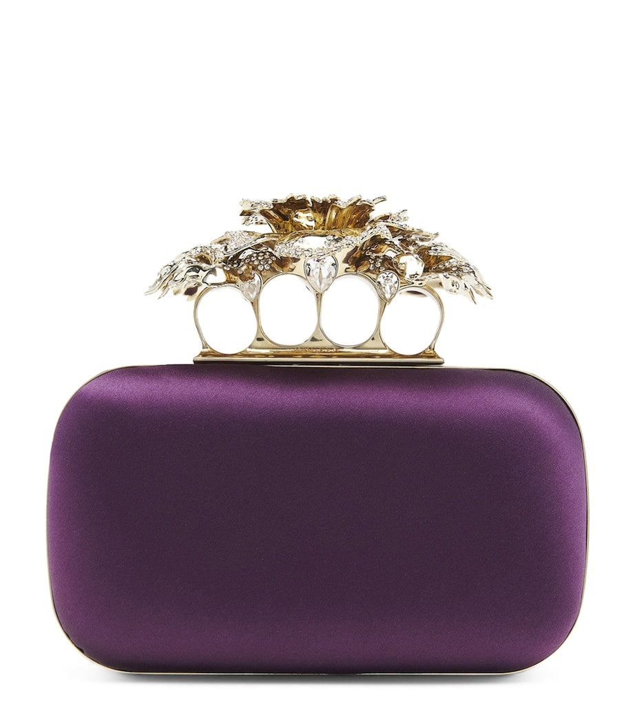 McQueen Purple Silk Carnation Knuckle Clutch Bag