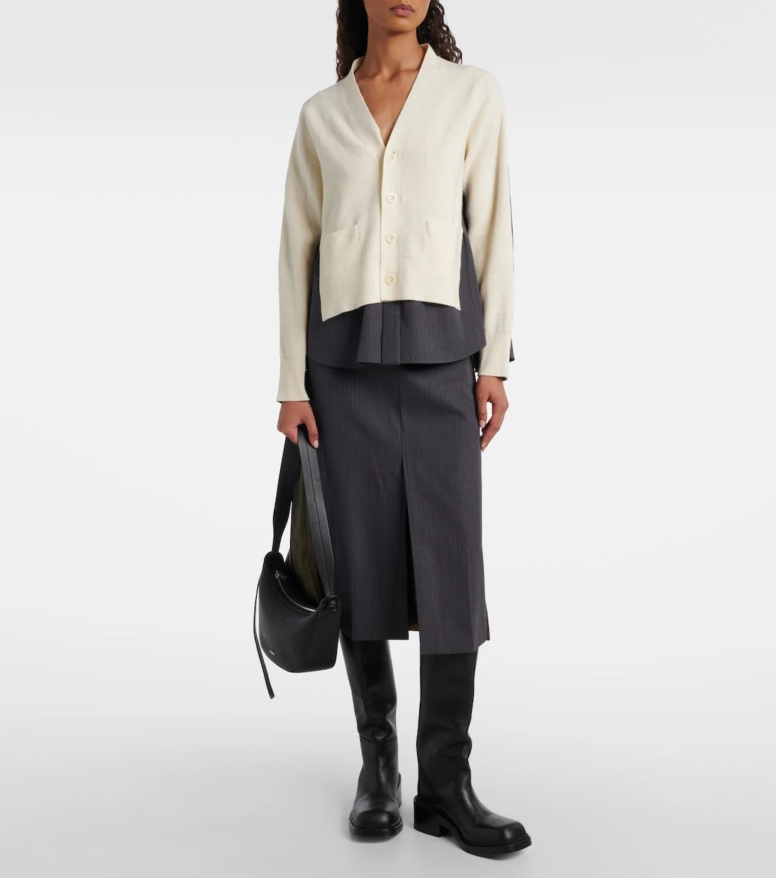Sacai - كارديغان صوف مخطط متعدد الطبقات
