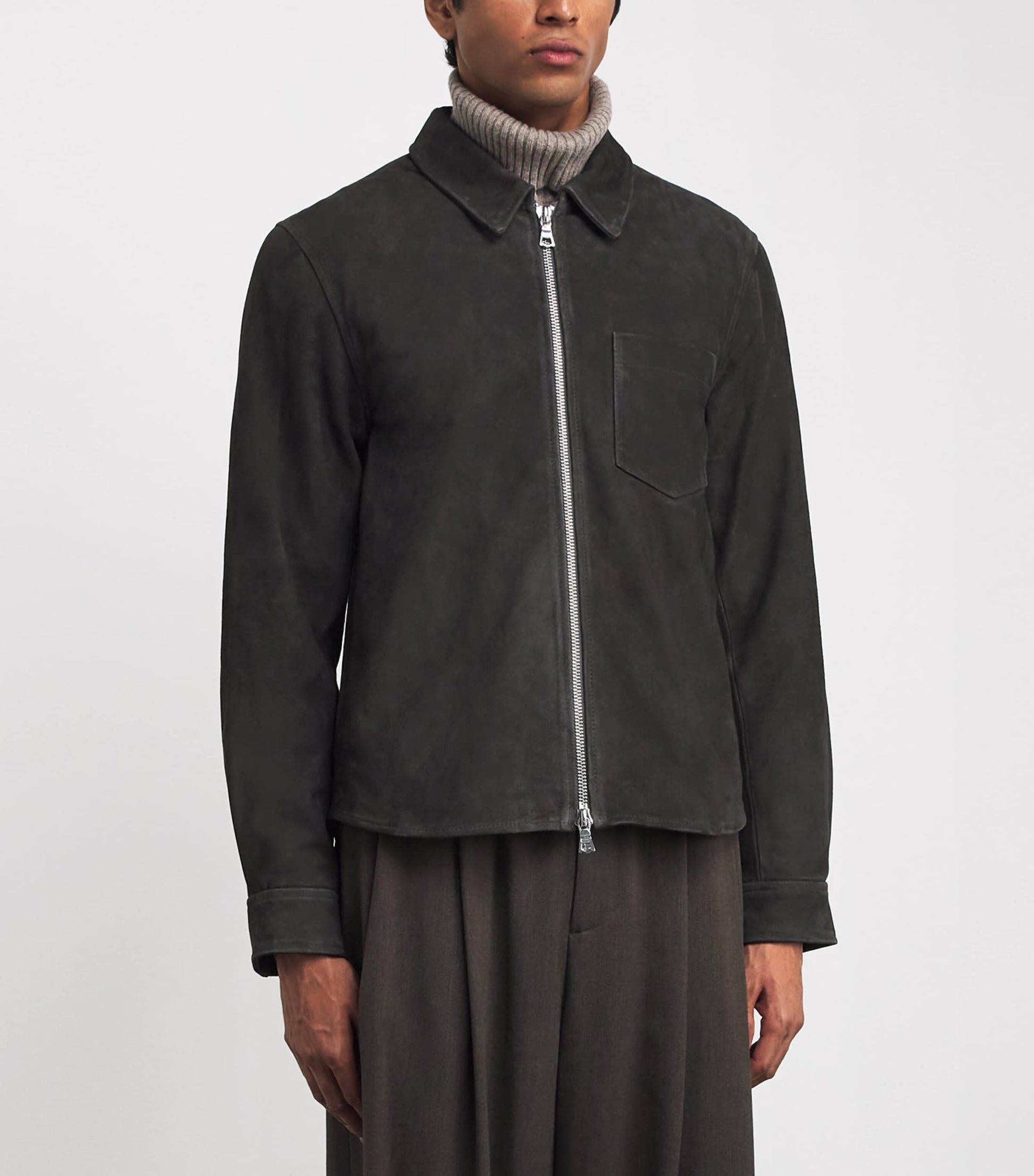 Officine Generale Black Suede Zip Overshirt