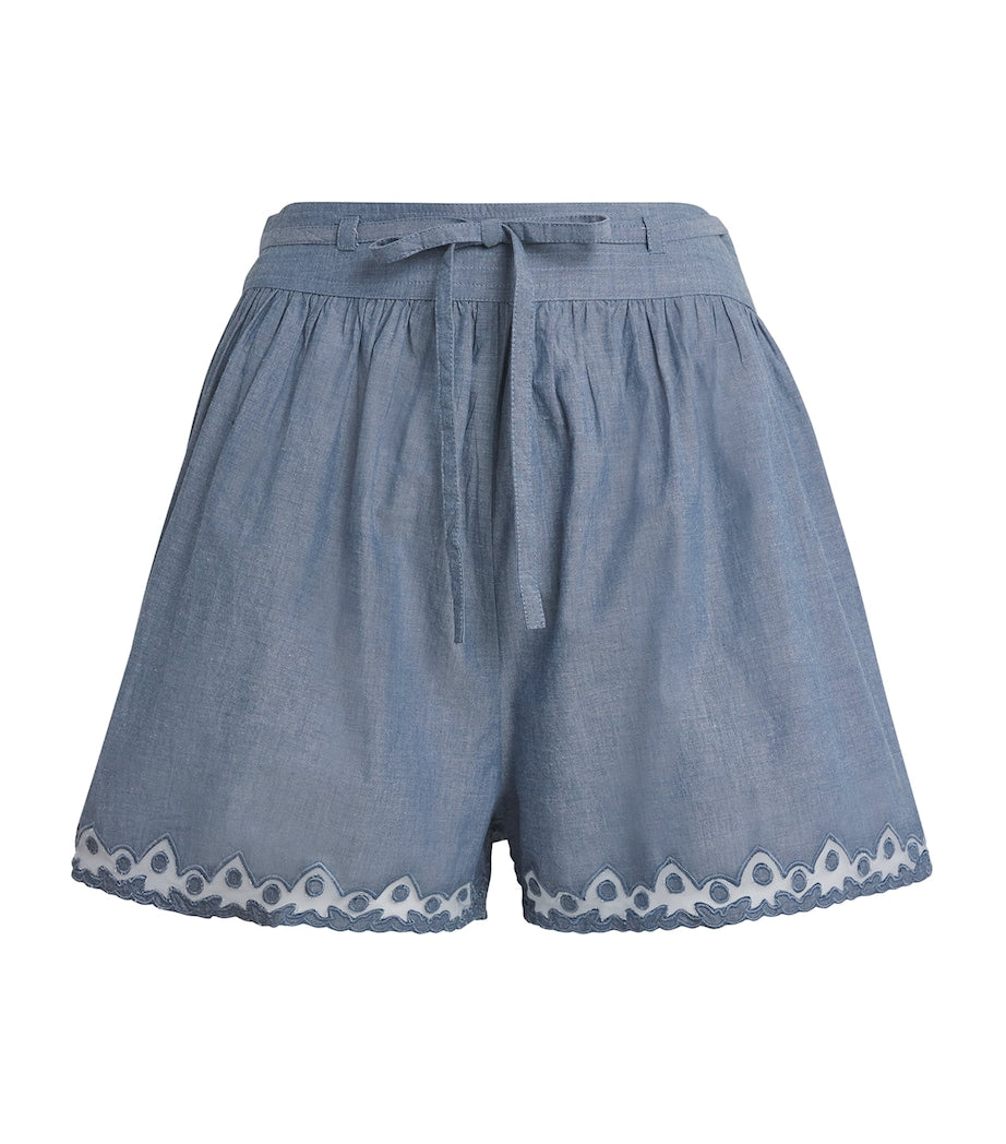 Blue Embroidered Elowen Shorts