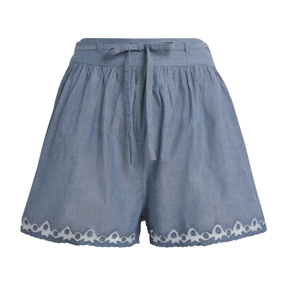 Blue Embroidered Elowen Shorts