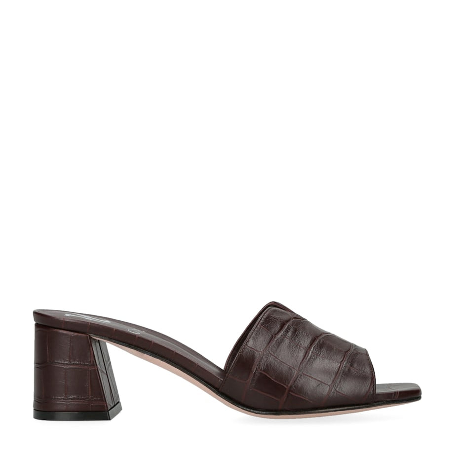 Leather Croc-Embossed Arles Mules WINE