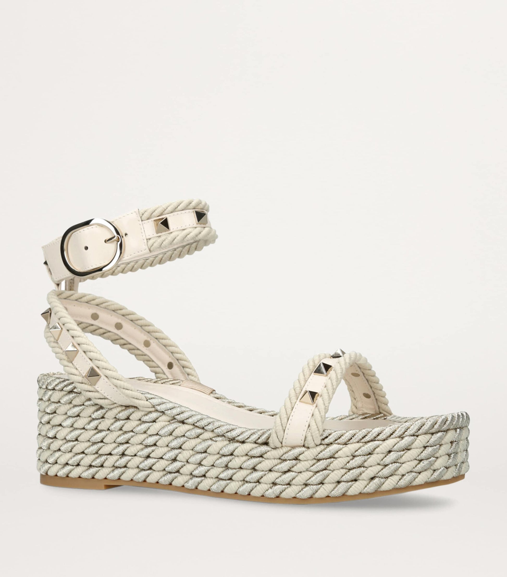 Valentino Garavani White Leather Rockstud Espadrille Sandals 45