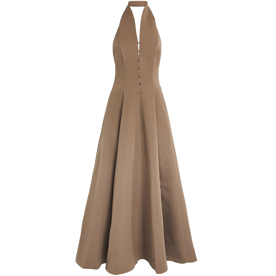 Cotton-Blend Halterneck Stella Maxi Dress TAUP TAUPE