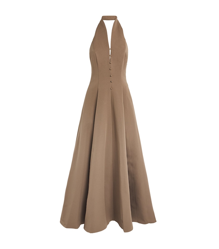 STAUD Beige Cotton-Blend Halterneck Stella Maxi Dress