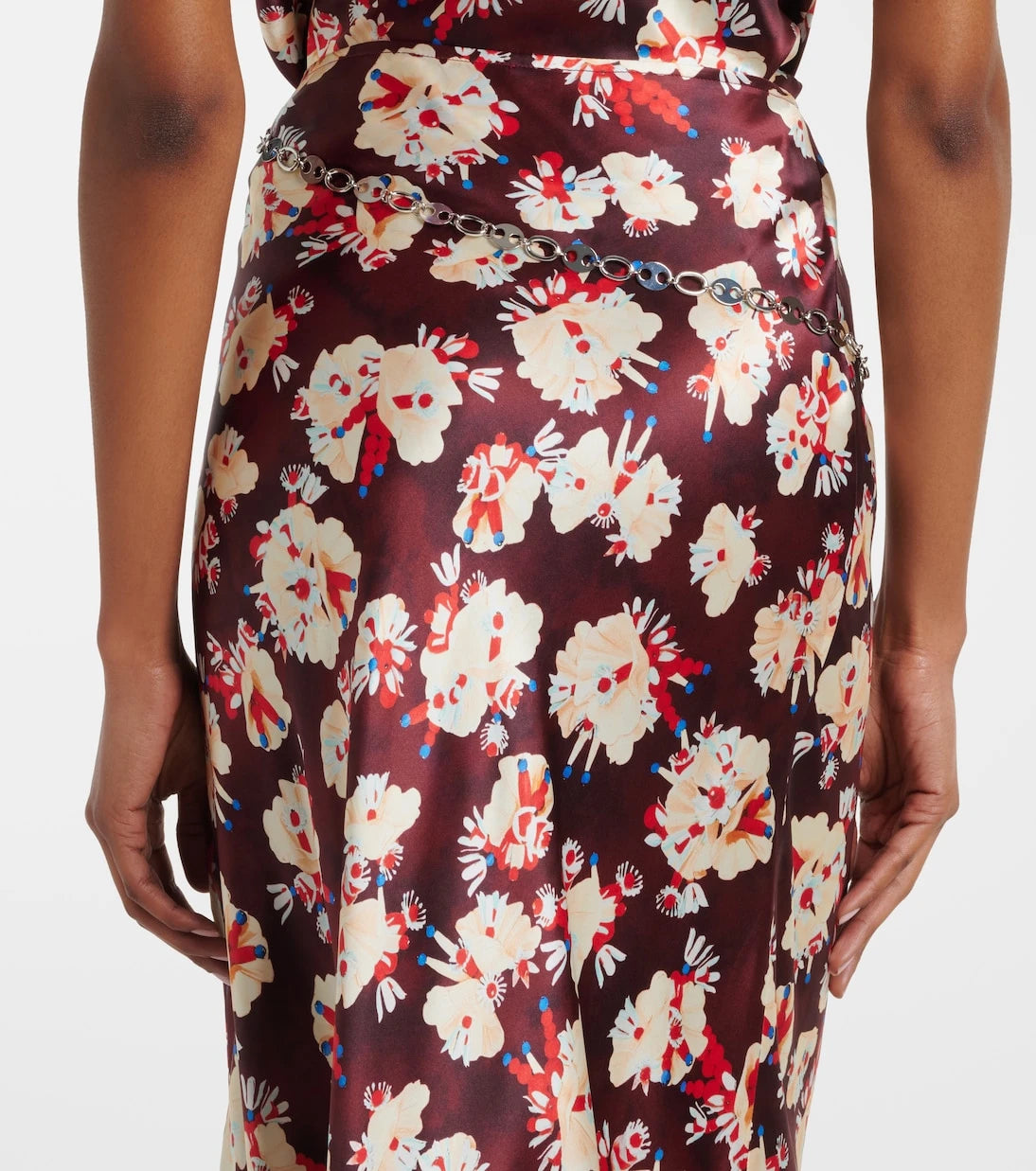Rabanne - Chain-detail floral silk maxi skirt