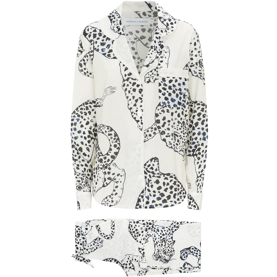 Desmond & Dempsey Beige Jaguar Print Long Pyjama Set