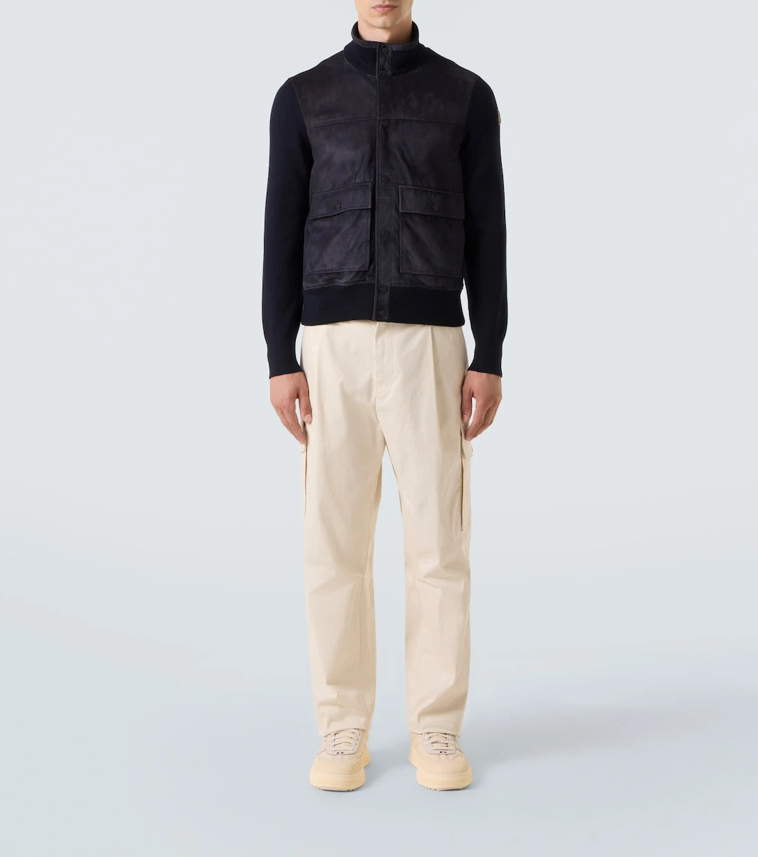 Moncler - Paneled suede and wool jacket