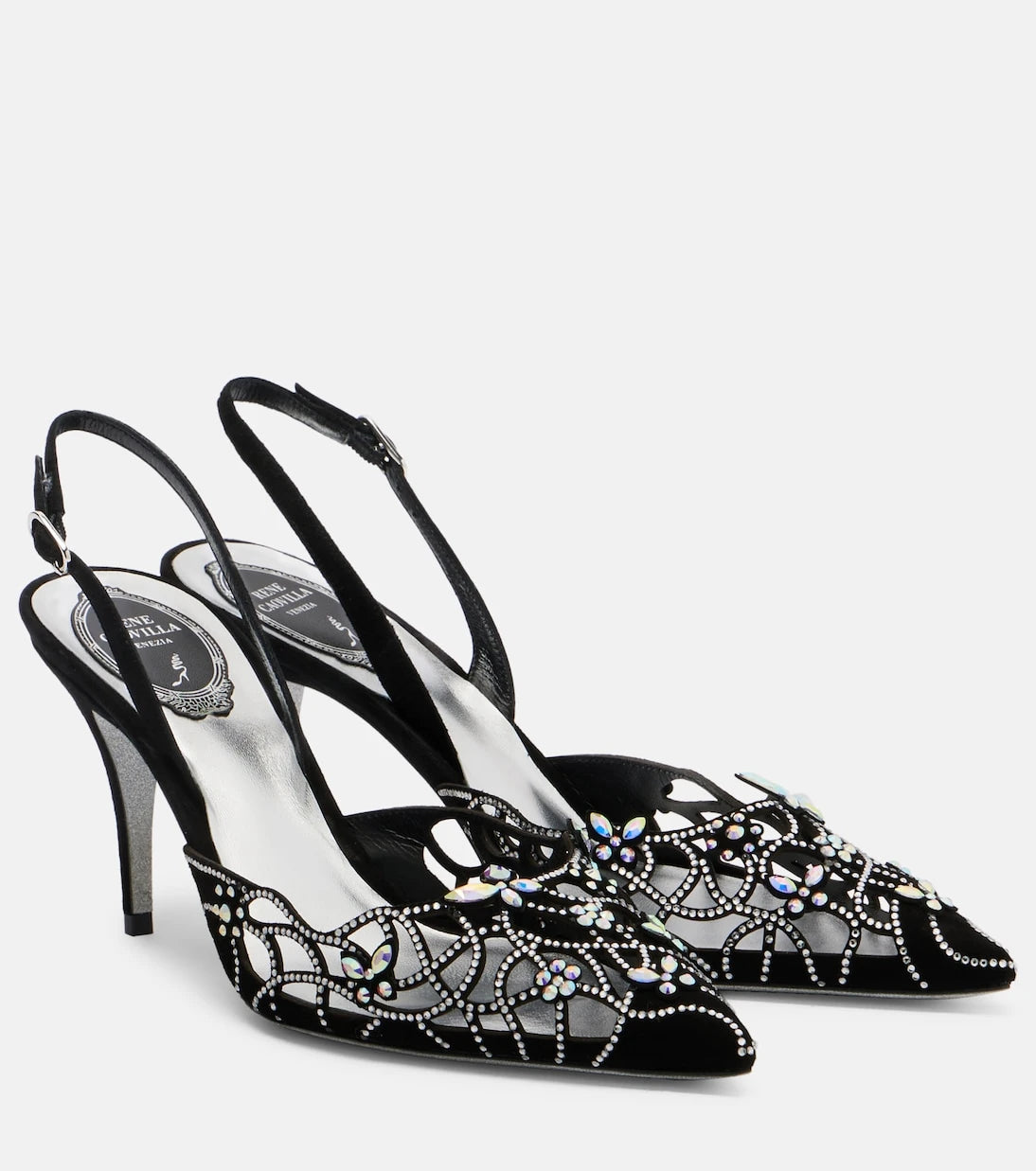 Rene Caovilla - Embellished suede slingback pumps