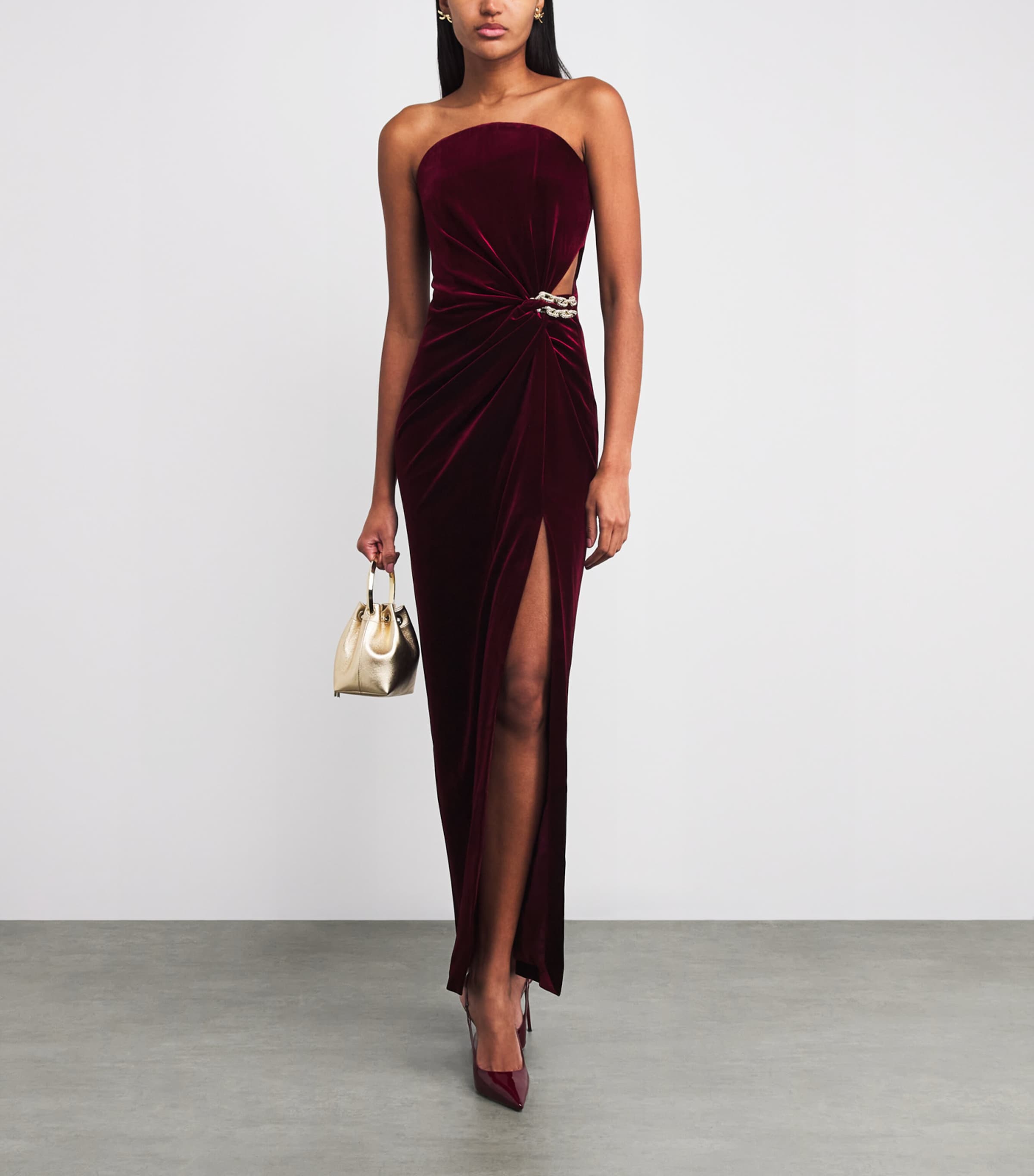 Self-Portrait Burgundy Velvet Strapless Maxi Dress