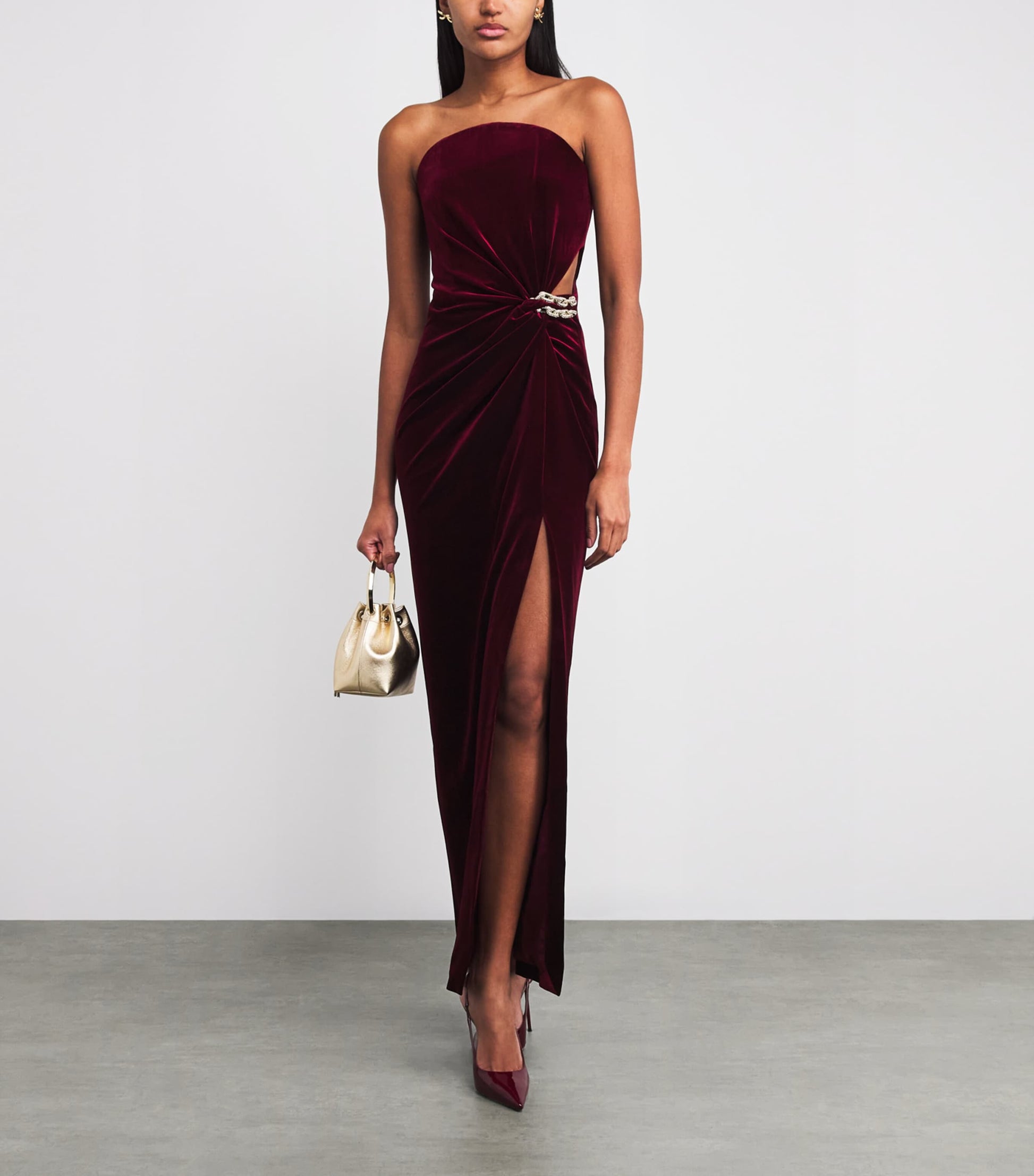 Self-Portrait Burgundy Velvet Strapless Maxi Dress