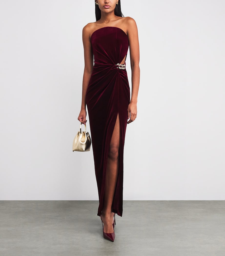 Self-Portrait Burgundy Velvet Strapless Maxi Dress