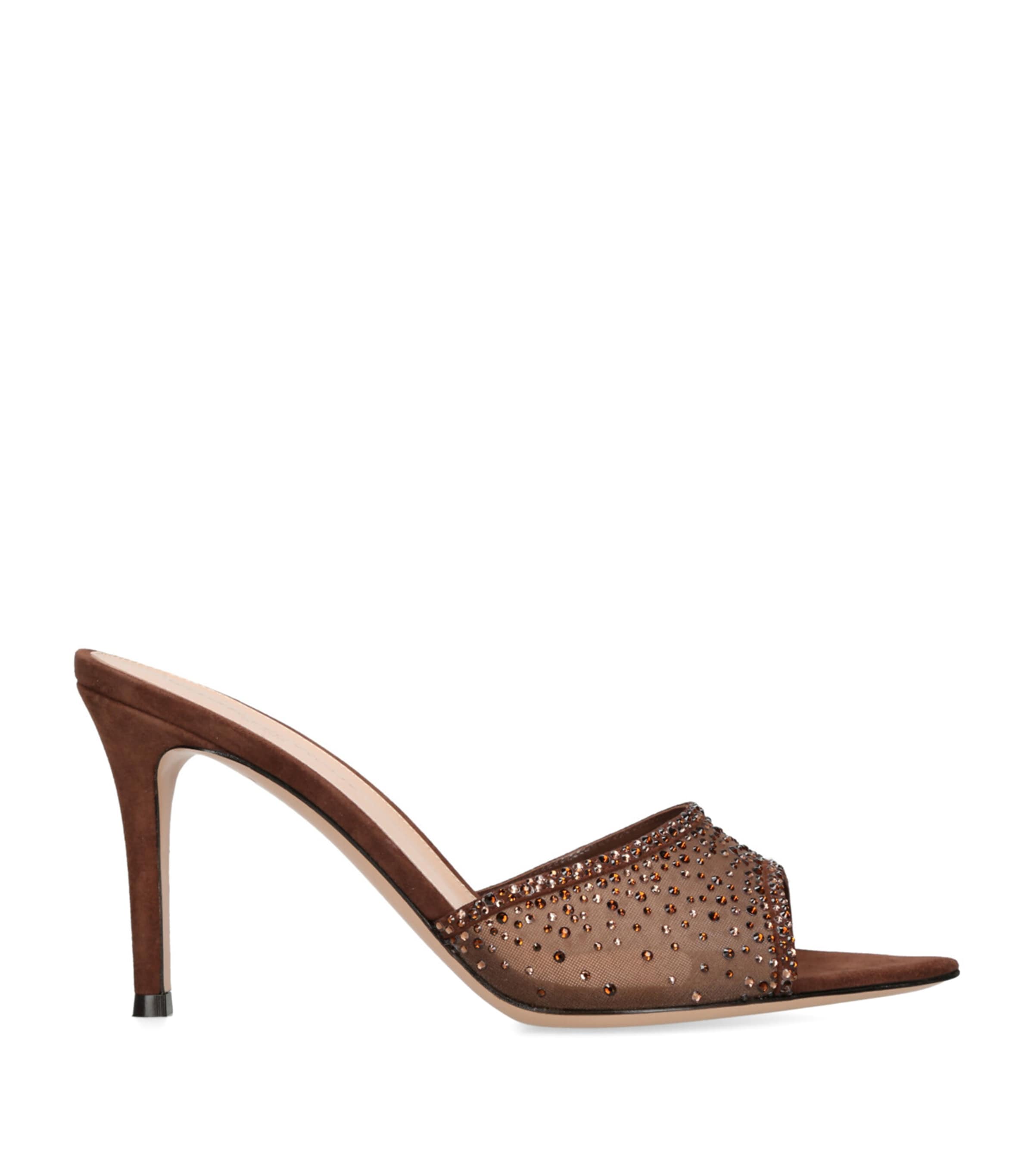 Gianvito Rossi Brown Embellished Rania Heeled Mules 85
