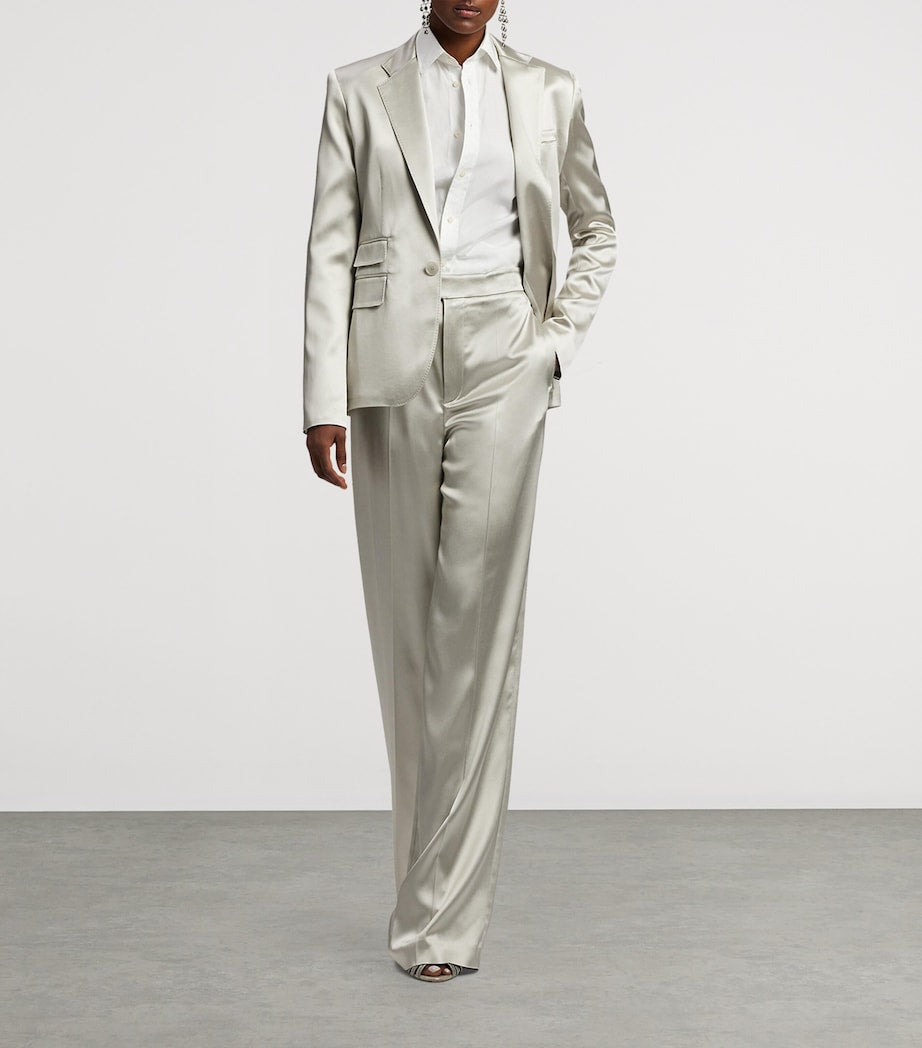 Ivory Satin Wide-Leg Trousers