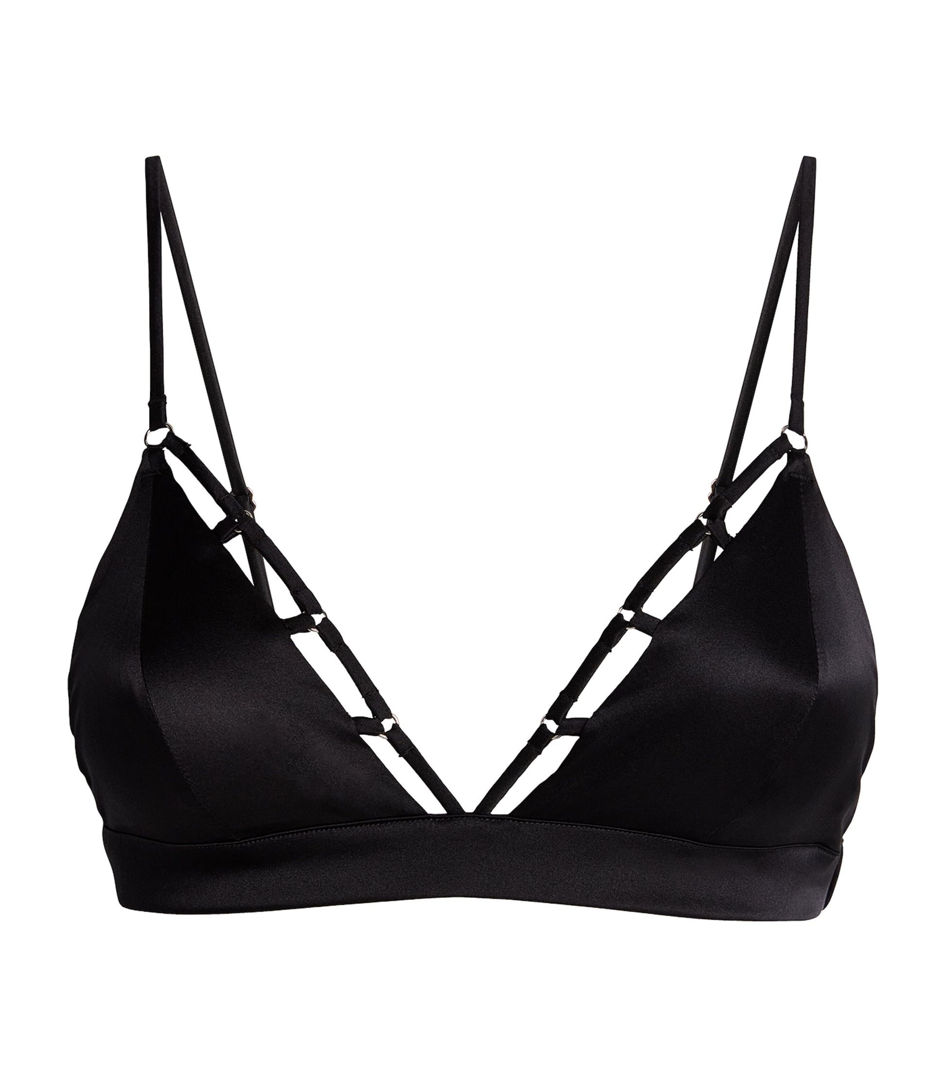 Fleur Du Mal Black Stretch-Silk Luxe Triangle Bra