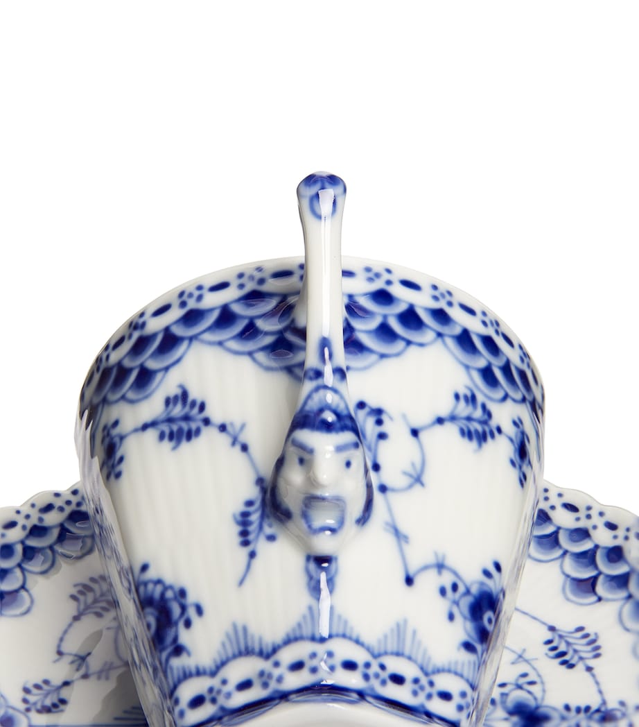 Blue Fluted Full Lace Teacup and Saucer