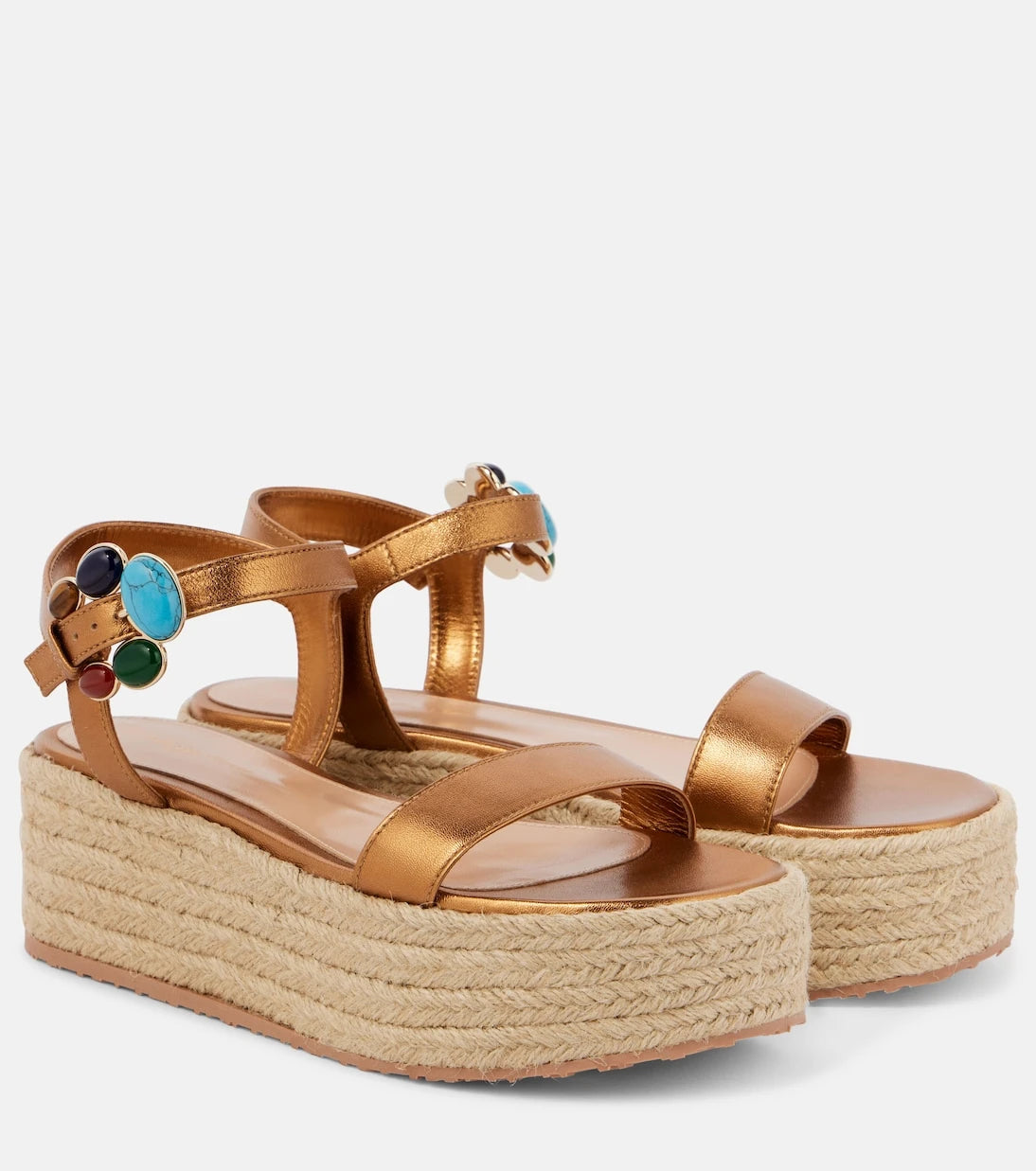 Gianvito Rossi - Metallic leather platform espadrilles