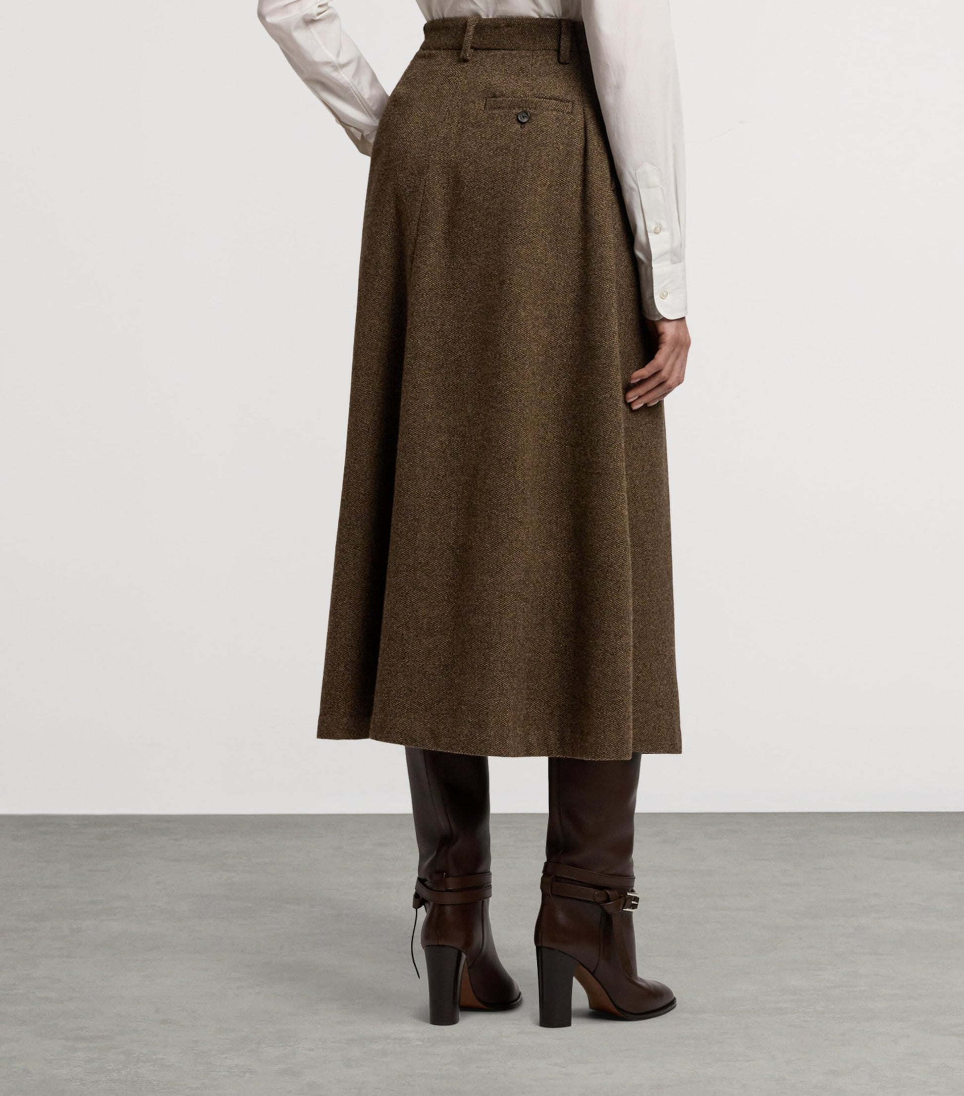 Brown Birdseye Tweed Evilyn Maxi Skirt