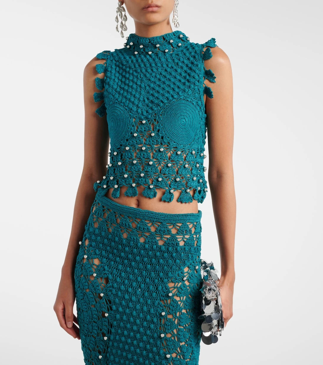 Rabanne - Embellished crochet cotton top