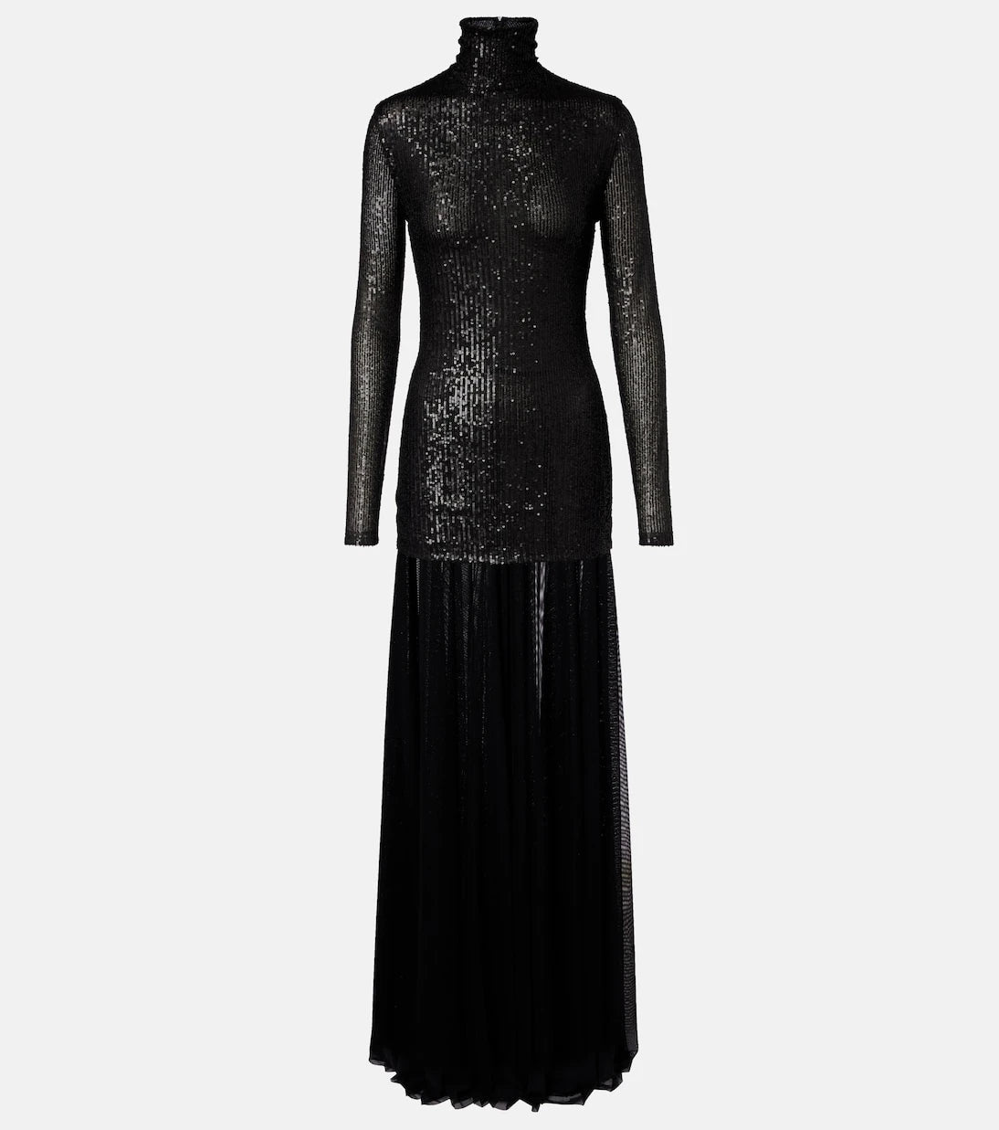 Norma Kamali - Sequined mesh turtleneck gown