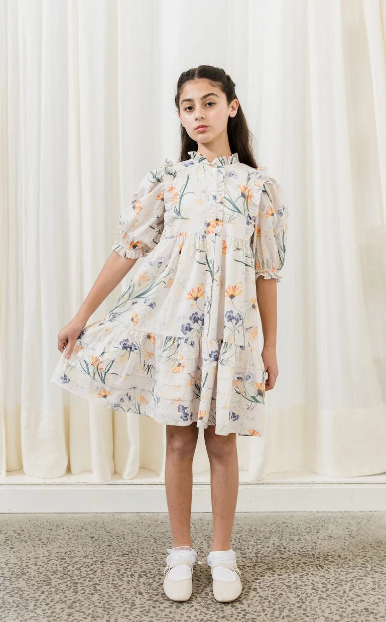 Petite Amalie - Ruffled floral linen dress