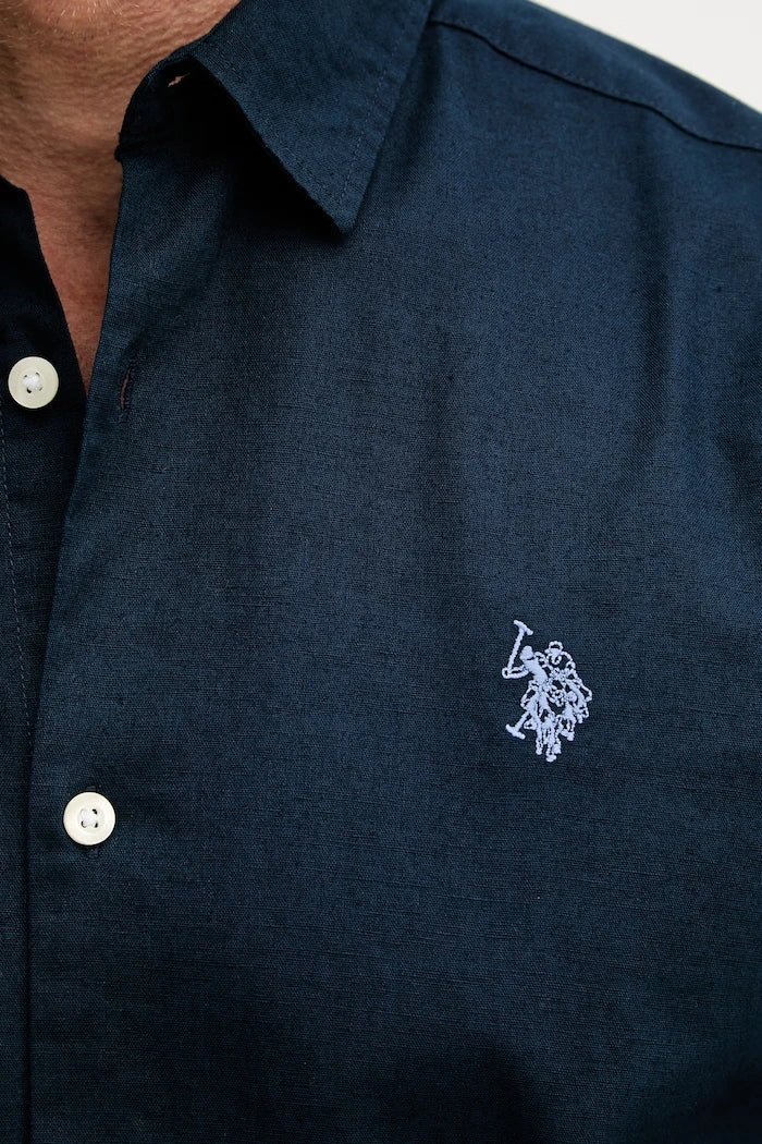 U.S. Polo Assn. риза мъжка с памук LINEN BLEND LS