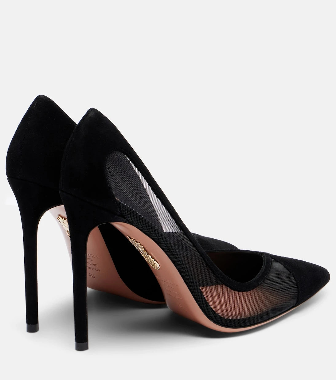Aquazzura - Studio 105 mesh-trimmed suede pumps