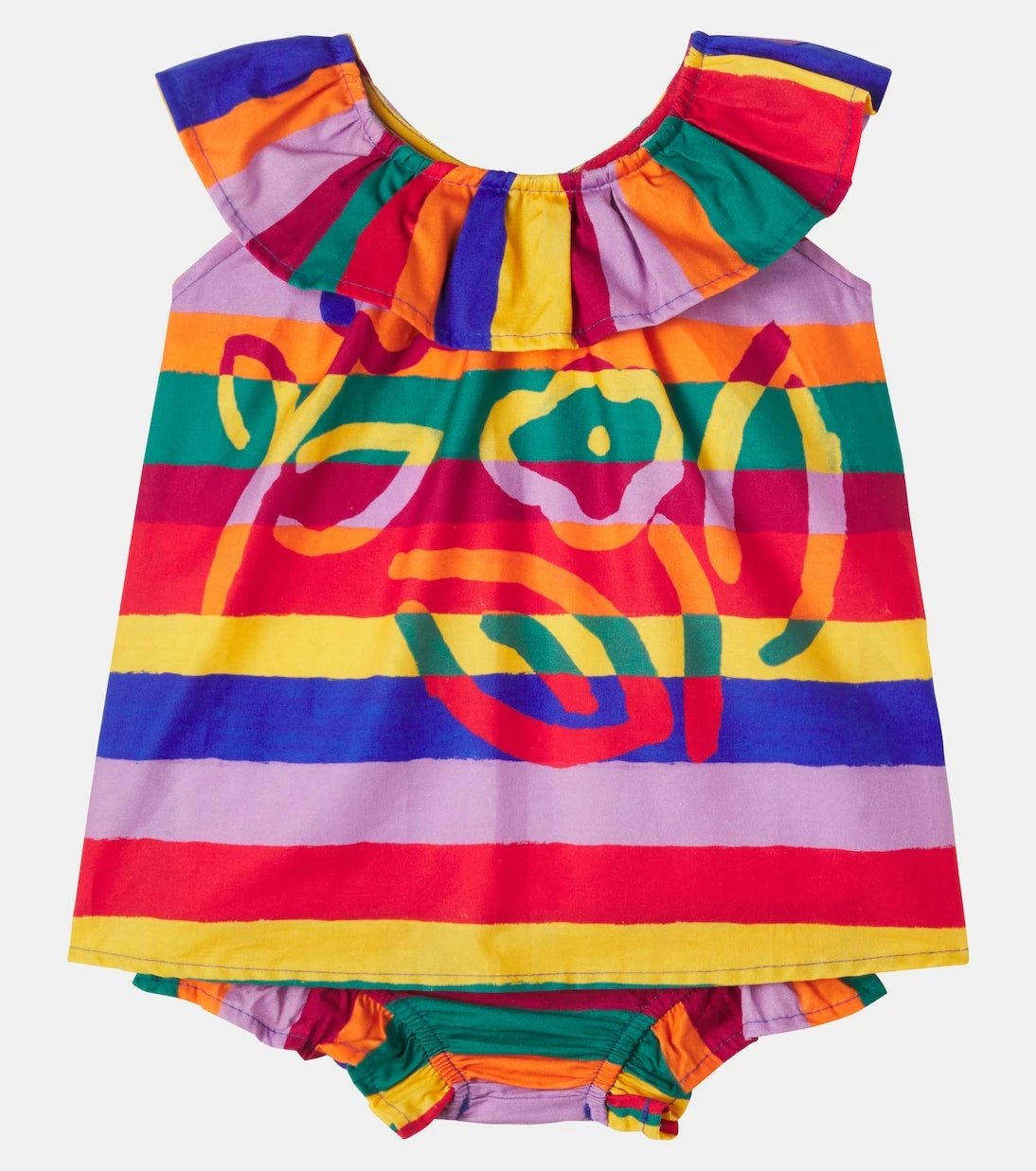 Fábula - Baby striped cotton dress and bloomers set