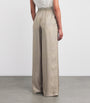Max Mara Beige Silk Stripe Wide-Leg Trousers
