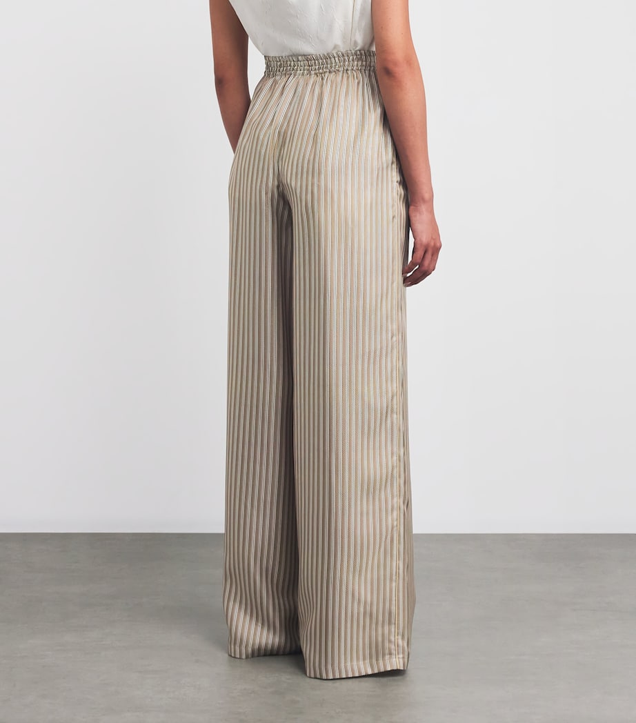 Max Mara Beige Silk Stripe Wide-Leg Trousers