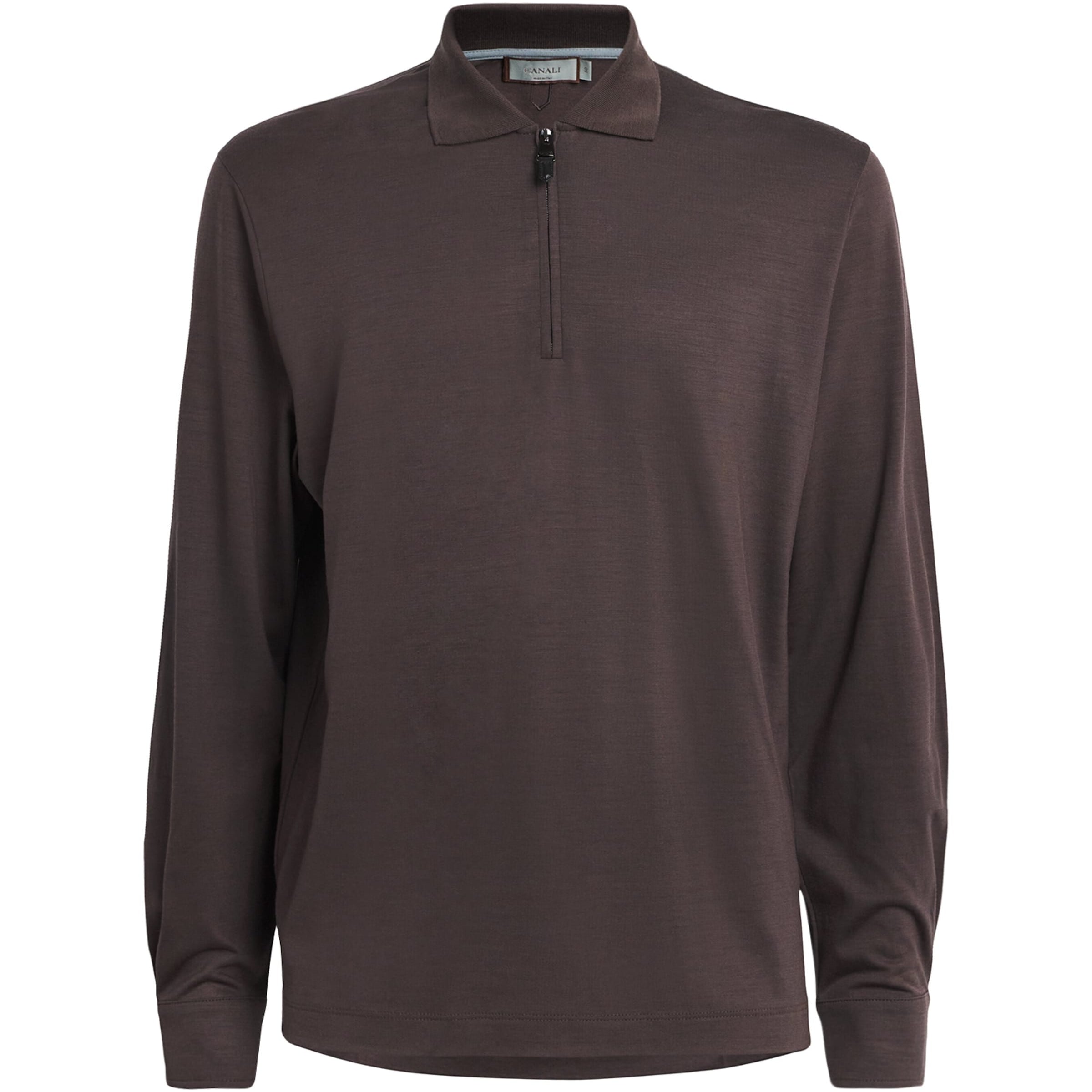 Canali Wool Zip-Up Long-Sleeve Polo Shirt