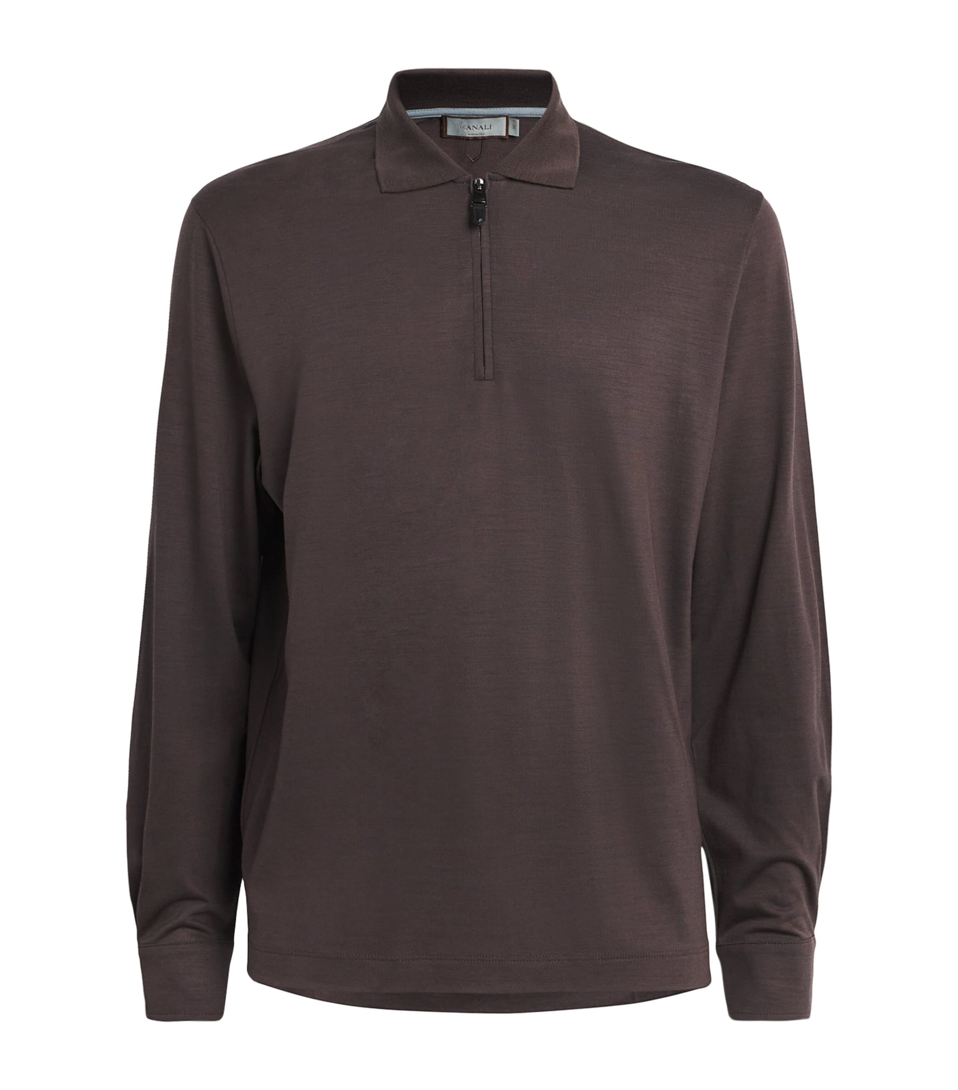 Canali Wool Zip-Up Long-Sleeve Polo Shirt