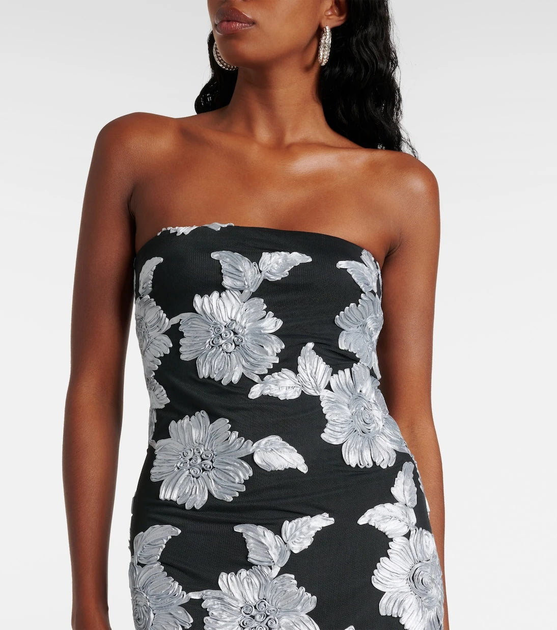 Rotate - Floral strapless mesh maxi dress