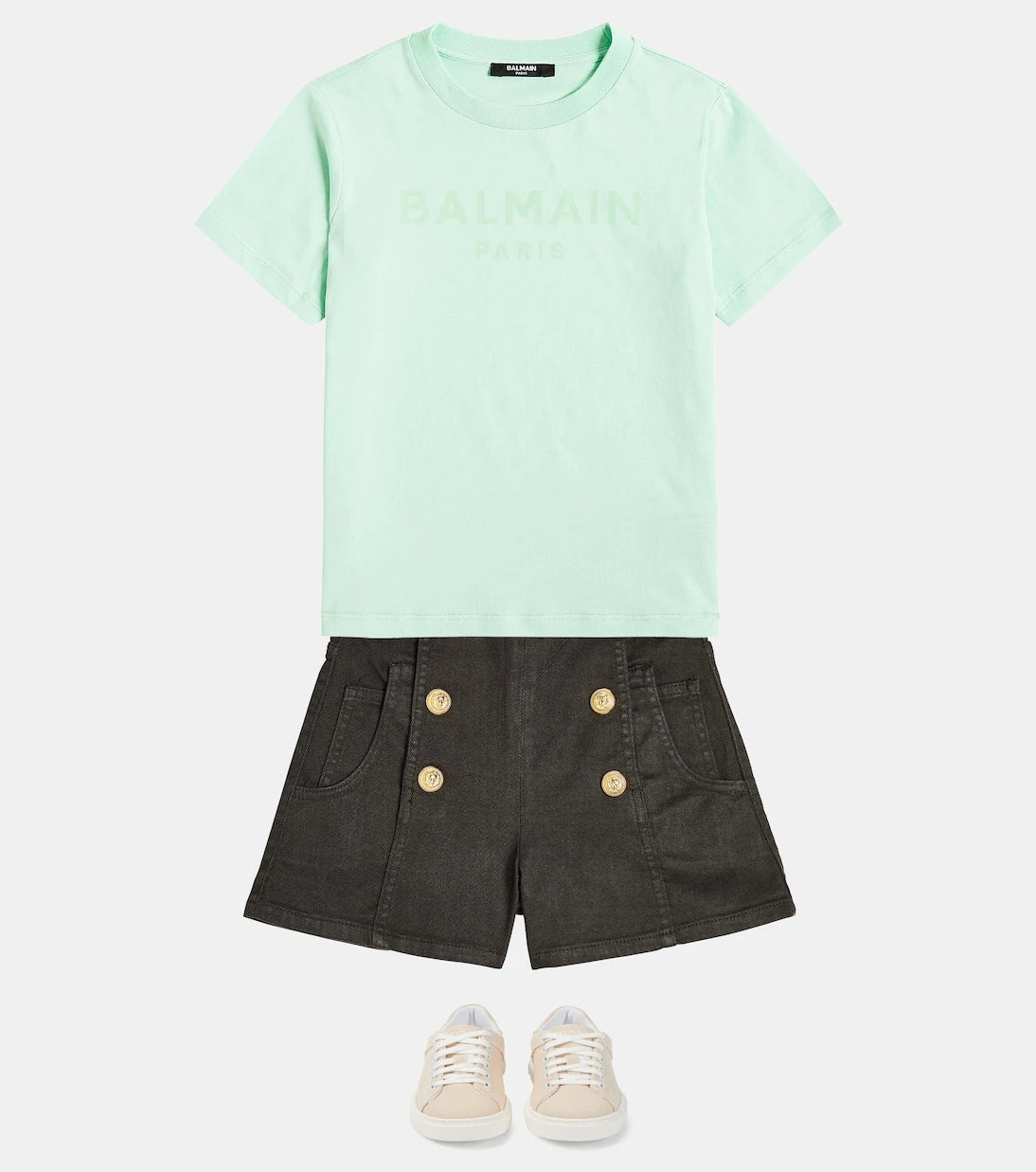 Balmain Kids - شورت قطني ممزوج مزين بأزرار
